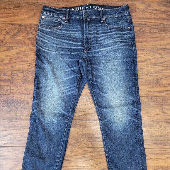 AE AirFlex+ Temp Tech Slim Fit Blue Wrinkle Wash Jeans Denim Pants sz 34x30 - Picture 1 of 8